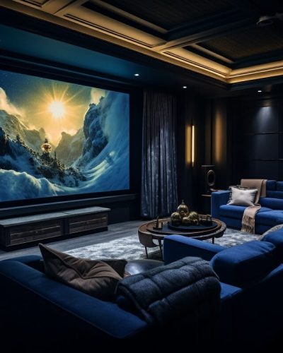 Big-home-theater-ideas-in-navy-blue-and-designer-lighting